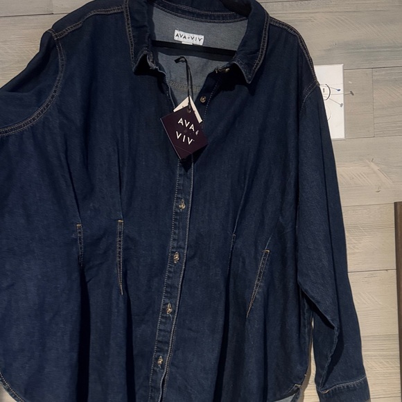 Ava & Viv Dark Denim Button Down Shirt - Picture 2 of 9